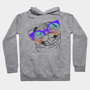 happy pug dog in rainbow glasses Hoodie